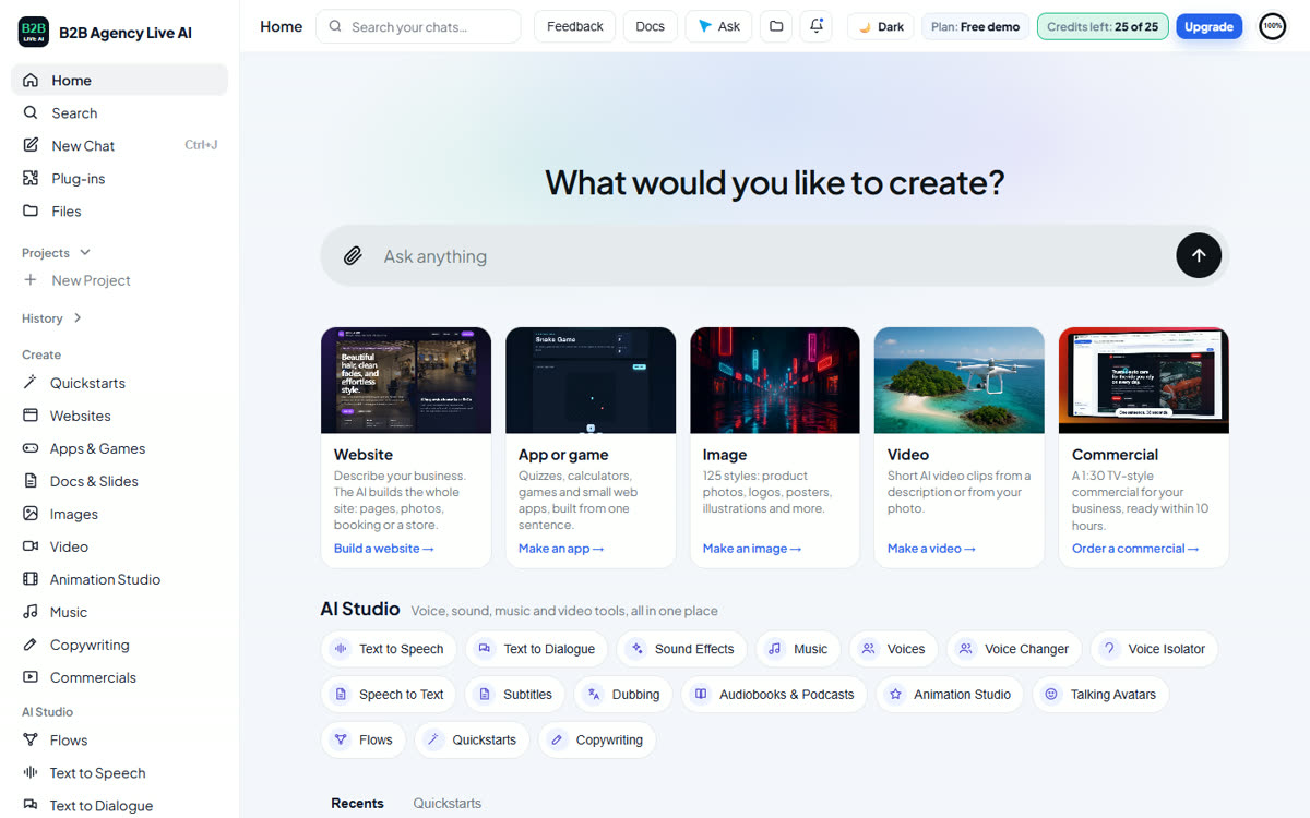 Home: the Ask anything box and the things you can create